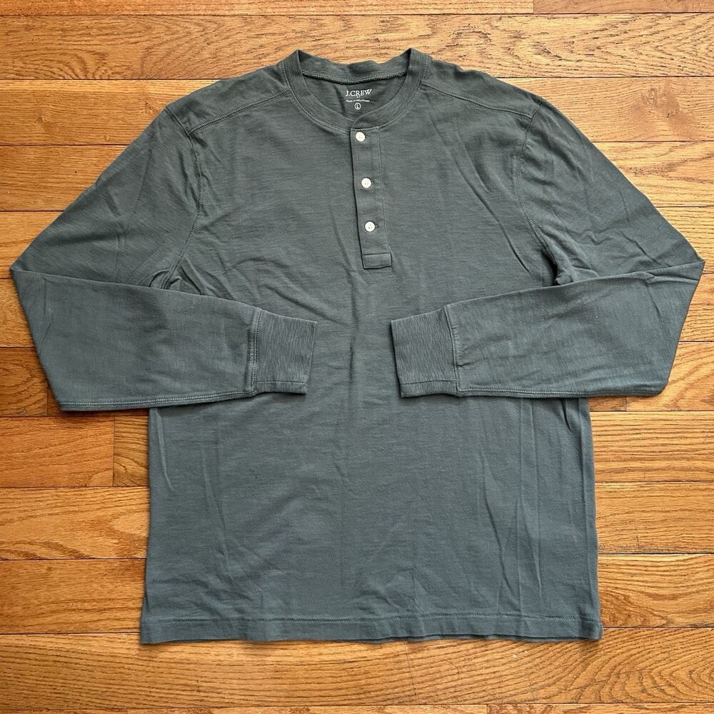 J Crew Slub Cotton Long Sleeve Henley Tee Shirt Large
